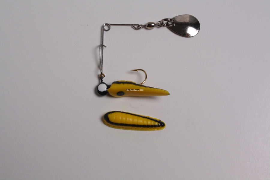 Betts Spin Grub Lure, 1", 1/32 oz, Yellow/Black Stripes