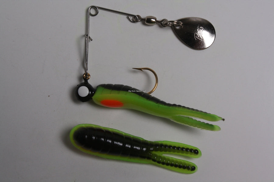 Betts 022ST-29N Spin Split Tail Lure, 1 1/2", 1/16 oz, Black Stripe/Chartreuse/Orange