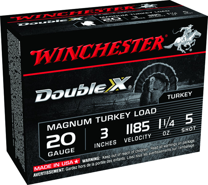 Winchester X203XCT5 Double X Turkey Shotshell 20 GA, 3 in, No. 5, 1-1/4oz, Max Dr, 1185 fps, 10 Rnd per Box