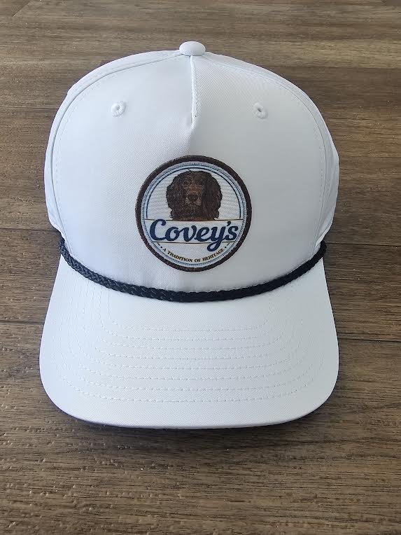 Covey's Logo Patch Hat White with Black Rope