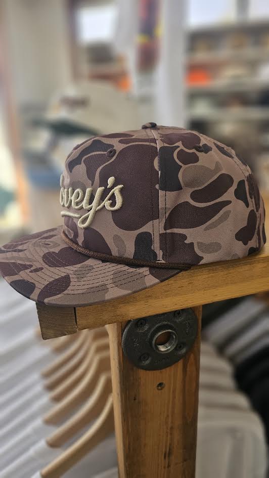 Covey's Logo Hat, Bark Duck Camo w/ Brown Rope