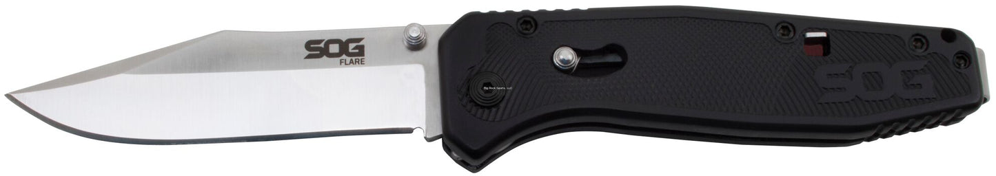 SOG SOG-FLA1001-CP Flare Knife, 3.5" Folding Blade, Satin Finish, Glass Reinforced Nylon Handle with Steel Liners, Assisted Opening