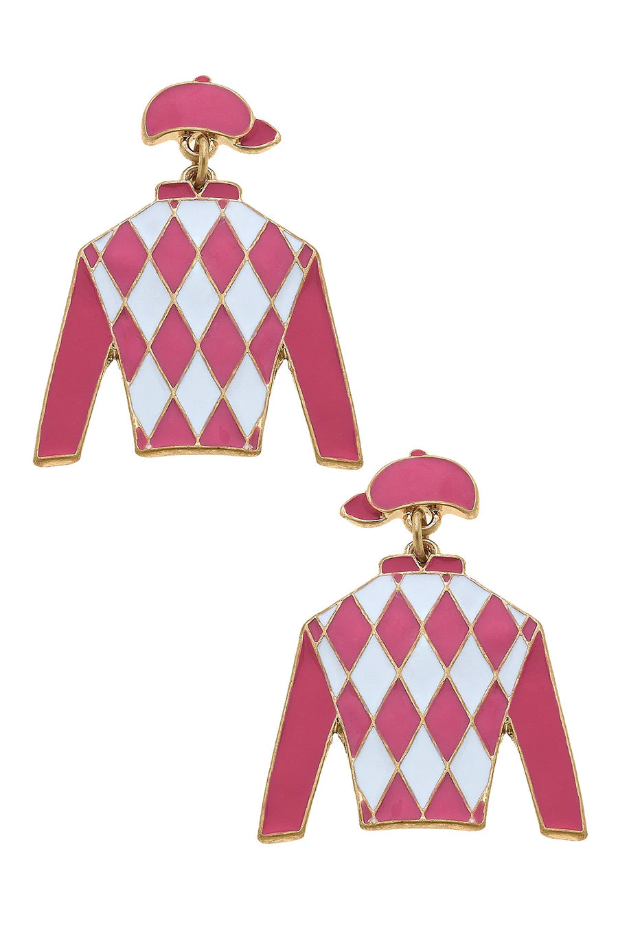 Canvas Timberlake Jockey Silk Enamel Drop Earrings in Pink & White