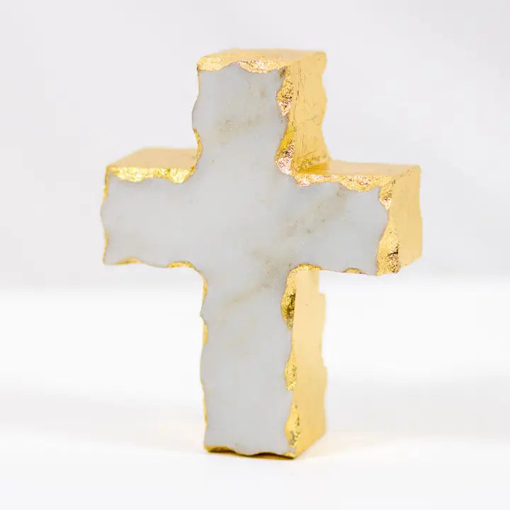 Cross Marble Decor White/Gold