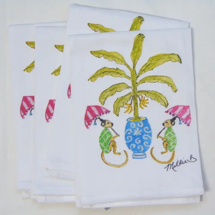 Watercolor Banana Monkeys Flour Sack Towel