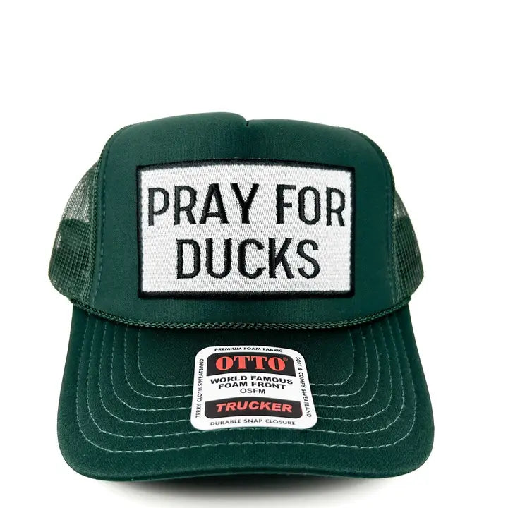 Pray For Ducks Embroidered Patch Hat Otto Green Trucker