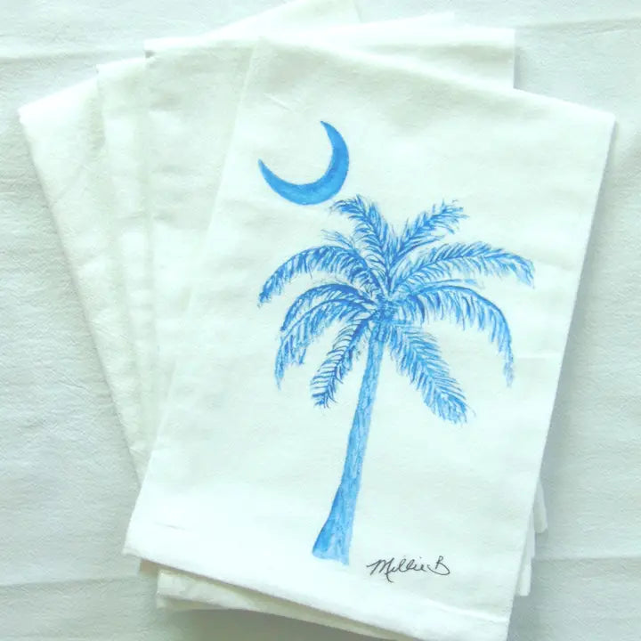 Watercolor Palm Moon White Flour Sack Towel