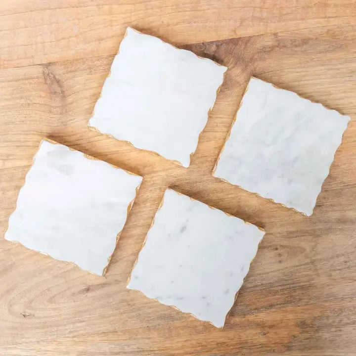 Ferrara Square Marble Coasters White/Gold 4x4 Set of 4