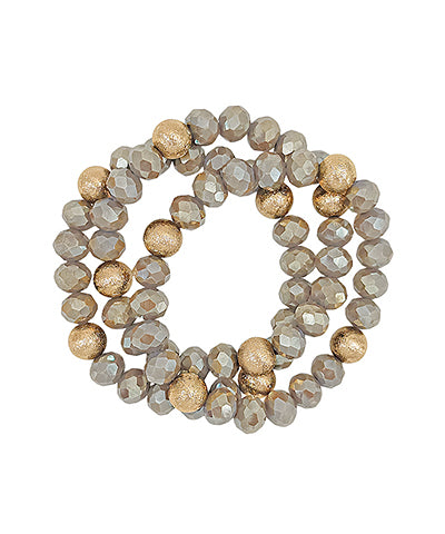 3 Row Satin Ball Accent Beads Bracelet