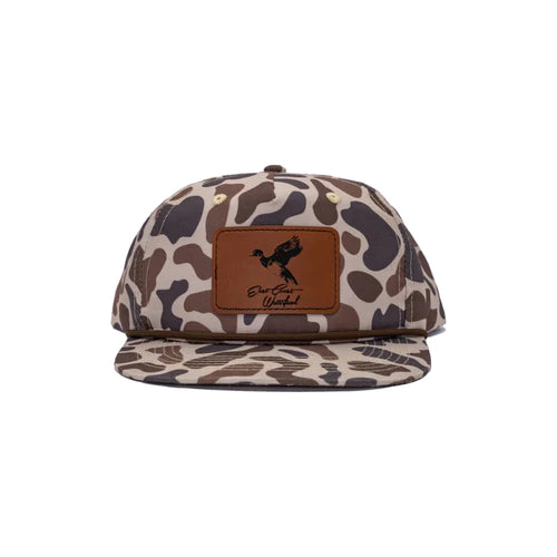East Coast Waterfowl Leather Woodie Patch Hat, Old School Camo Rope