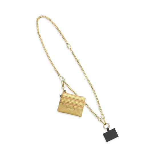 CLIP & GO CHAIN WITH ZIPPERED POUCH- GOLD