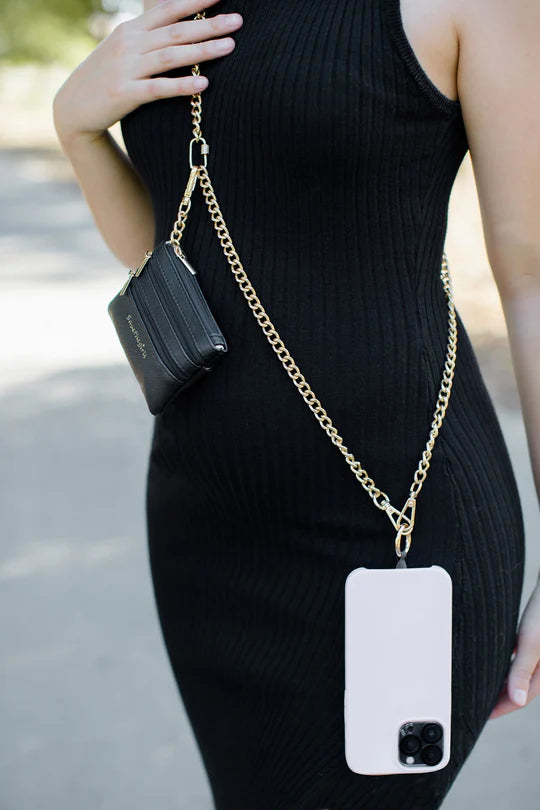 CLIP & GO CHAIN WITH ZIPPERED POUCH- GOLD