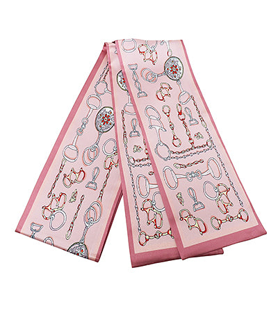 Horsebit & Stirrup Print Narrow Scarf, Pink/Multi