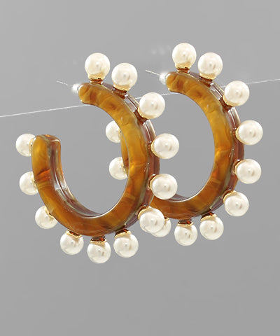 Large Pearl Studded Acetate Hoops- Natural