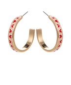 Heart Pattern Enamel Hoops, Light pink/Red