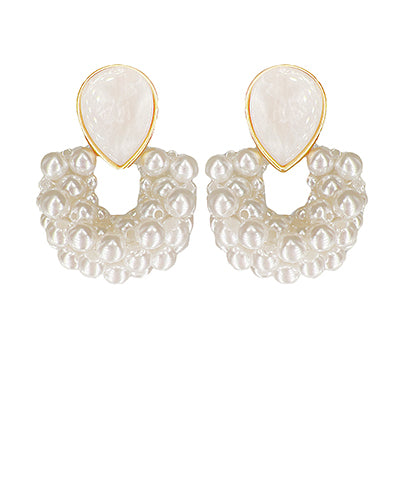 Beaded Pearl Round Earrings