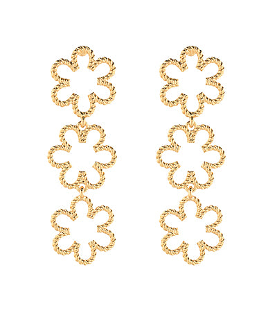 Flower Linear 3 Drop Earrings, Gold