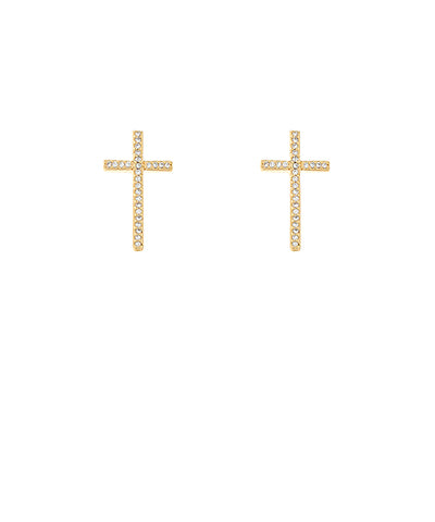 Pave Crystal Cross Earrings, Gold