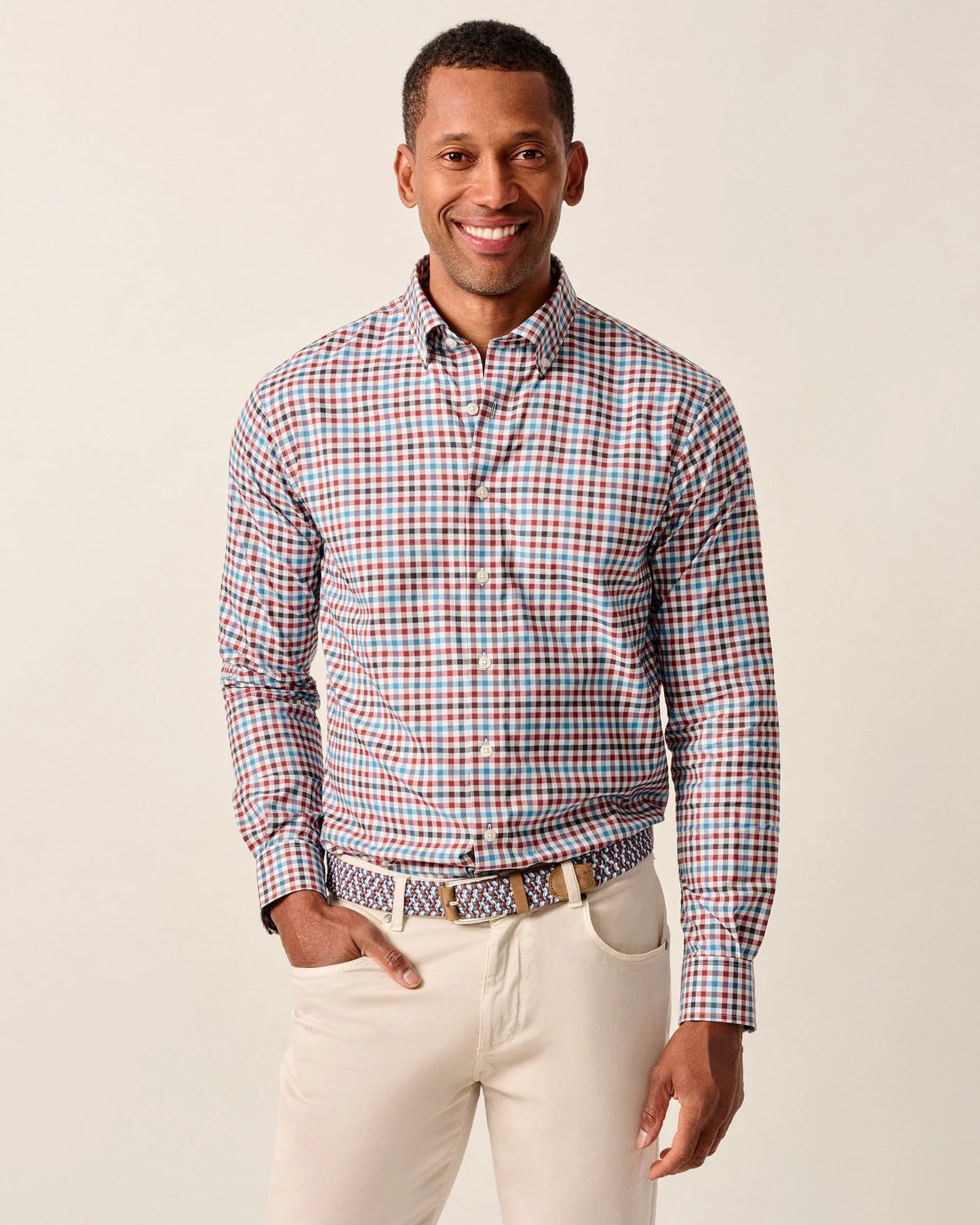 johnnie-O Featherweight Performance Button Down Shirt - Hartwick, Malibu Red