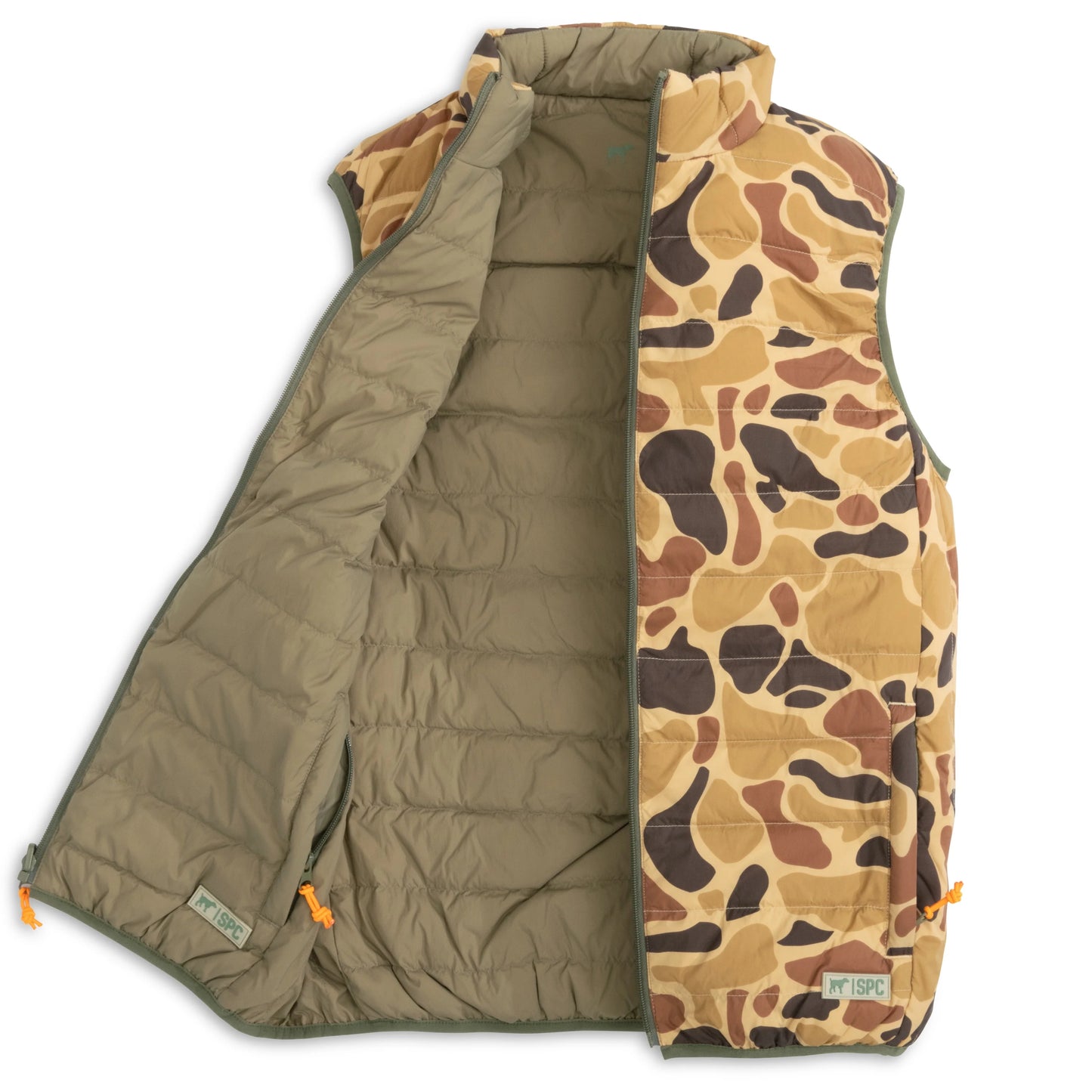 Southern Point Field Series Reversible Down Vest, Olive/Camo