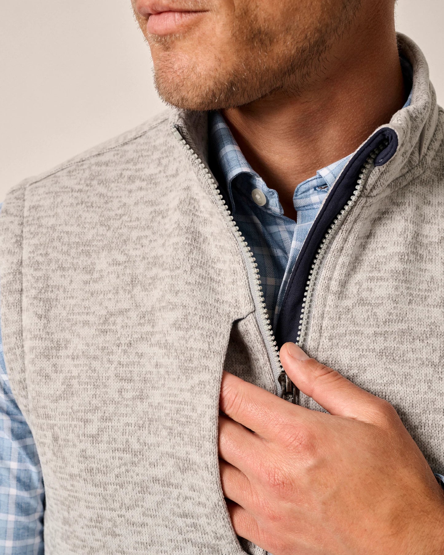 johnnie-O Denali Double-Zip Fleece Vest- Light Gray