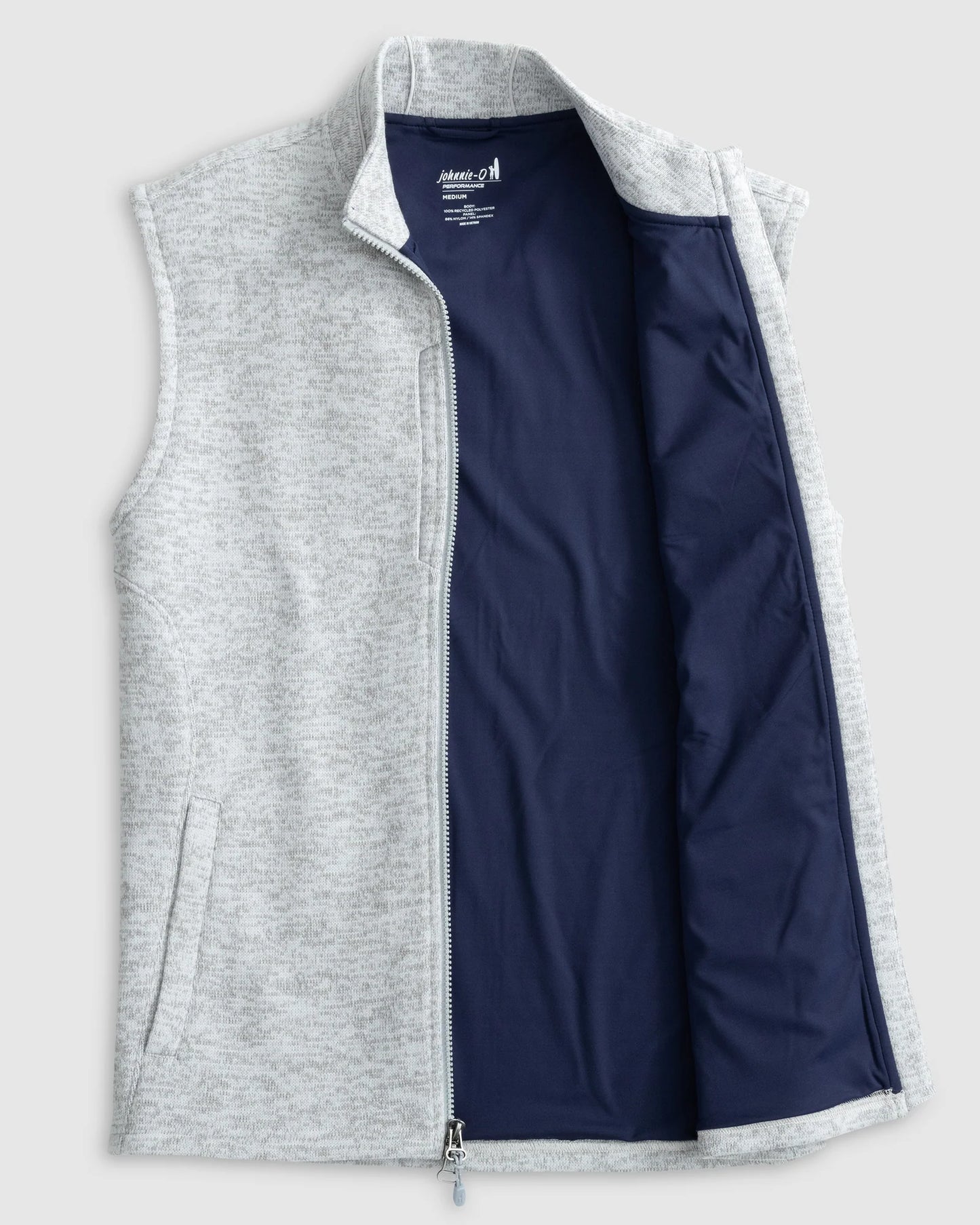 johnnie-O Denali Double-Zip Fleece Vest- Light Gray