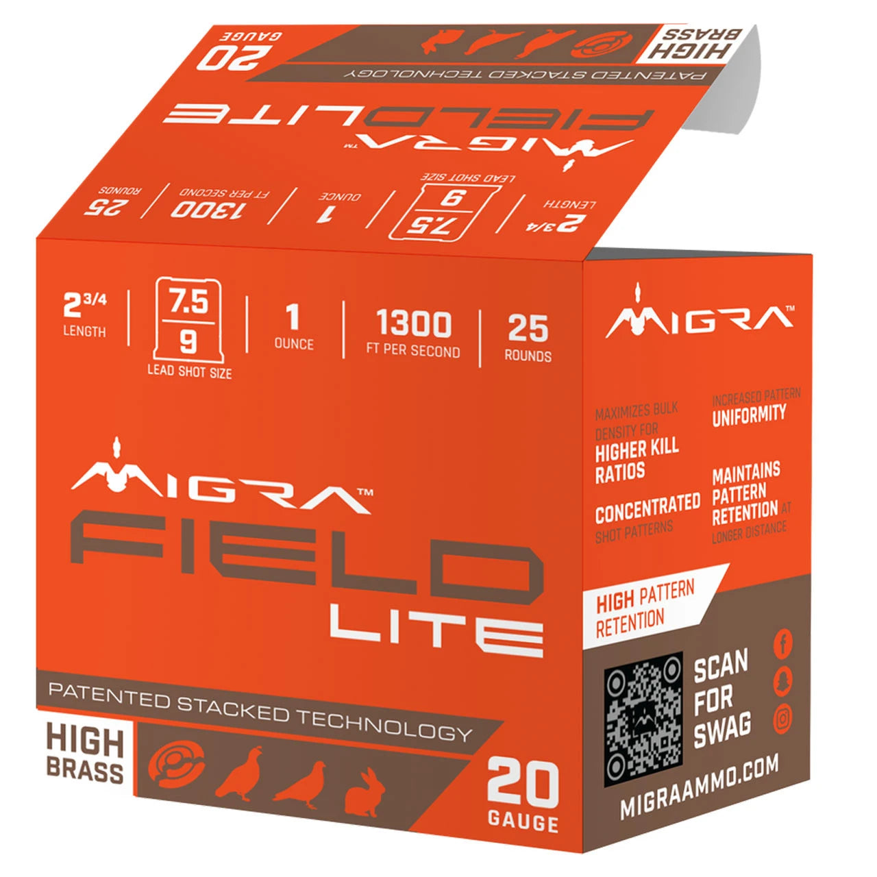 Migra M-20LF-75-9 Field Lite 20GA, 2 3/4", 1 oz, #7.5/9 Stacked, 1300FPS, 250RD