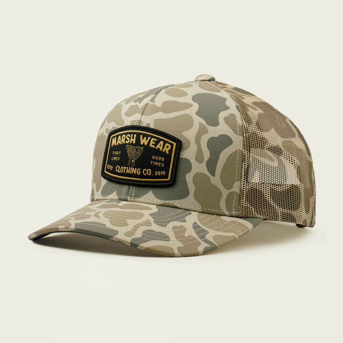 Marsh Wear Tight Lines Trucker Hat, Khaki Mallard Camo