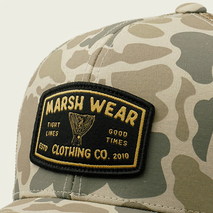 Marsh Wear Tight Lines Trucker Hat, Khaki Mallard Camo