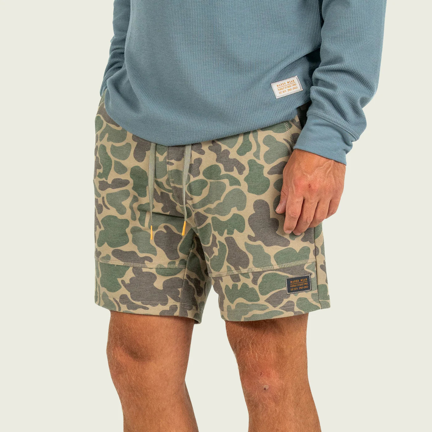 Marsh Wear Fireside Sweatshorts, Green Mallard Camo