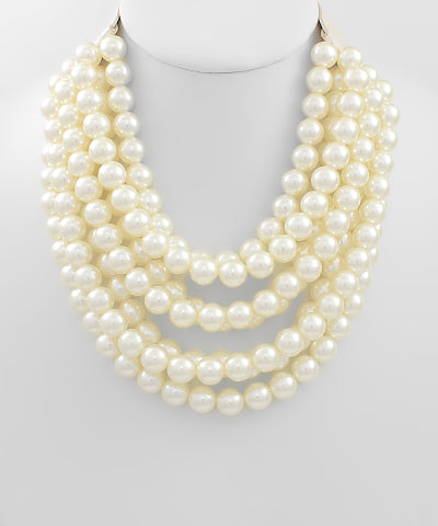 7 Row Beaded Pearl Necklace, Cream