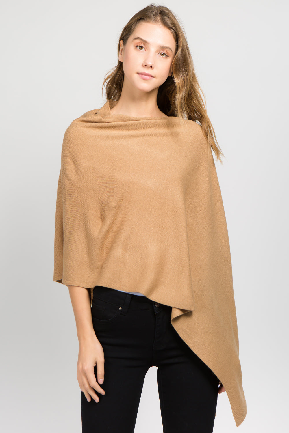 4-Season Faux Cashmere Asymmetric Topper, Camel