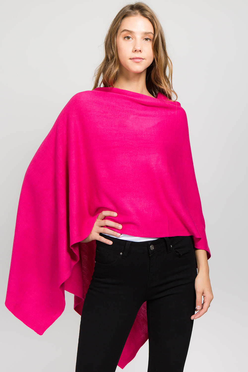 4-Season Faux Cashmere Asymmetric Topper, Fuchsia