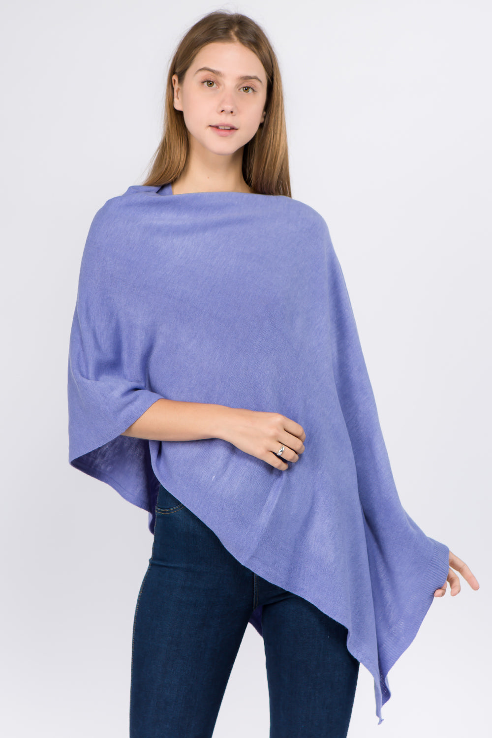 4-Season Faux Cashmere Asymmetric Topper, PeriWinkle