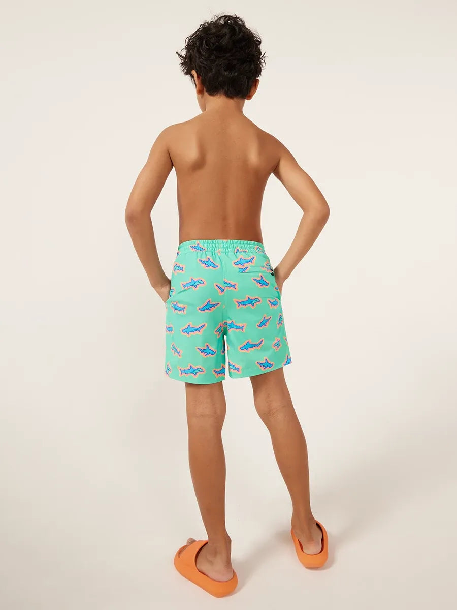 Chubbies Boys Classic Swim Trunk, The Apex Swimmers, Teal Sharks