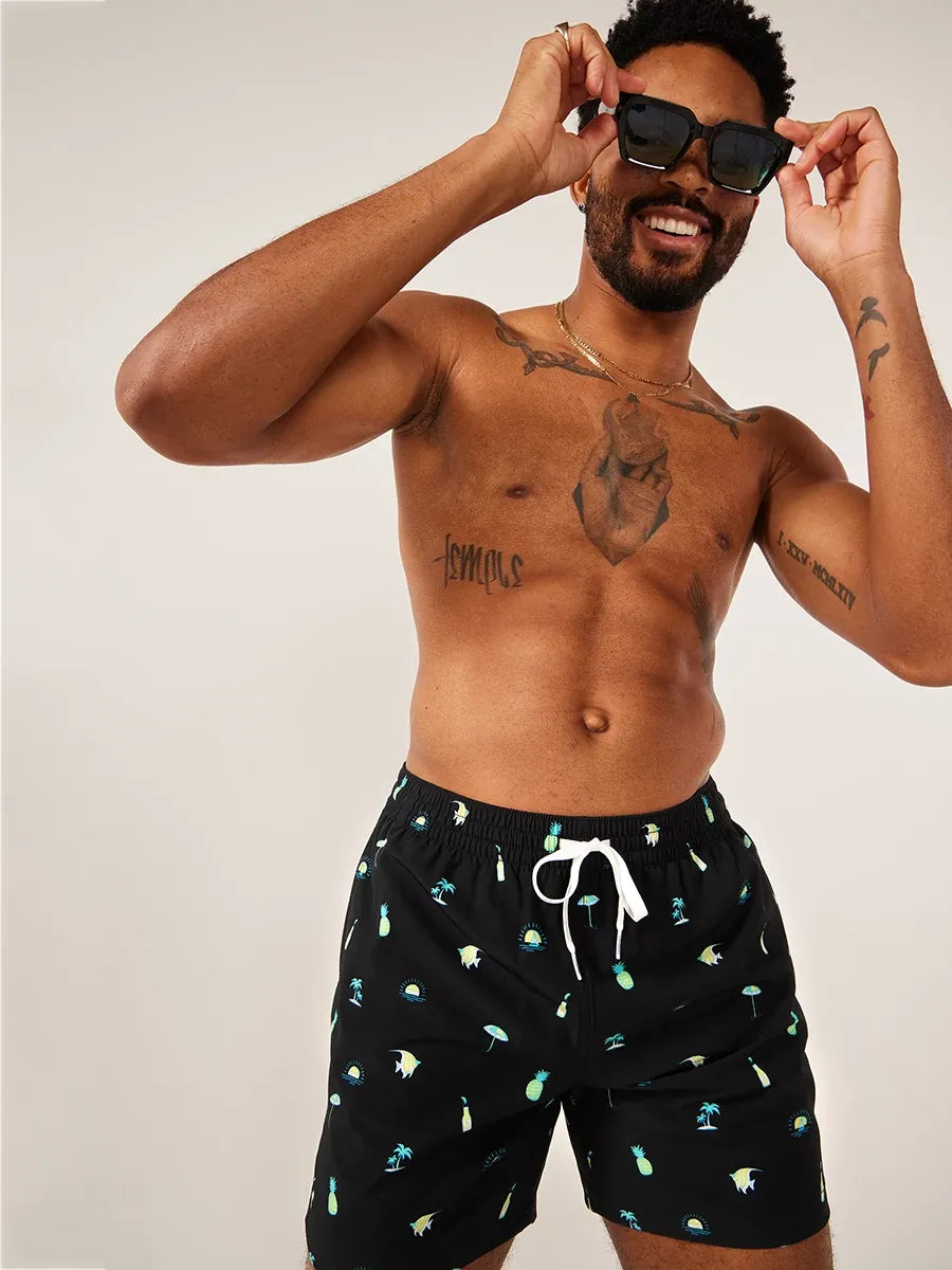 Chubbies The Beach Essentials Lined Classic Swim Trunk, Black Icon