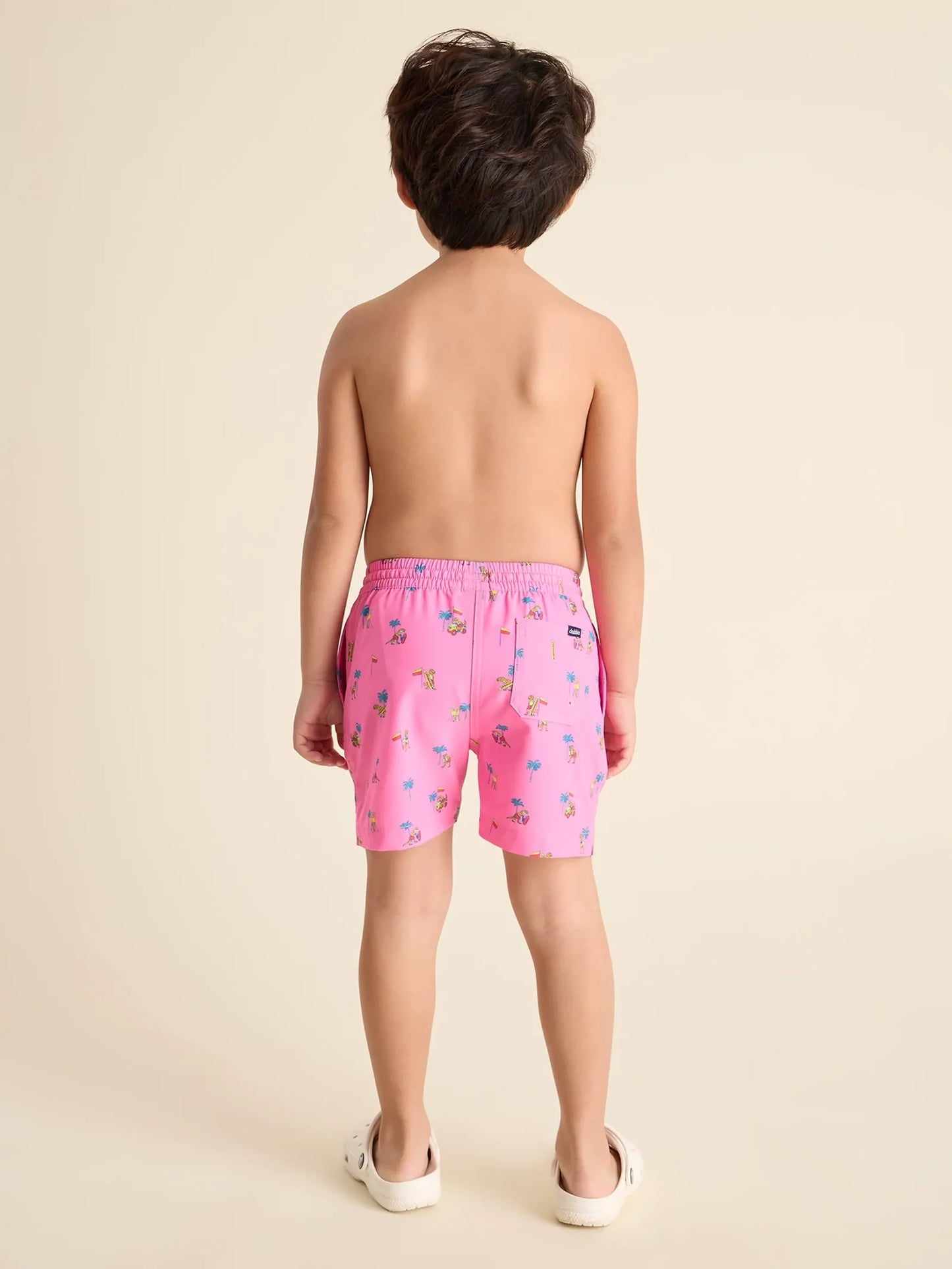 Chubbies The Dino Racers Toddler Classic Swim Trunk, Pink Dinosaur Palms