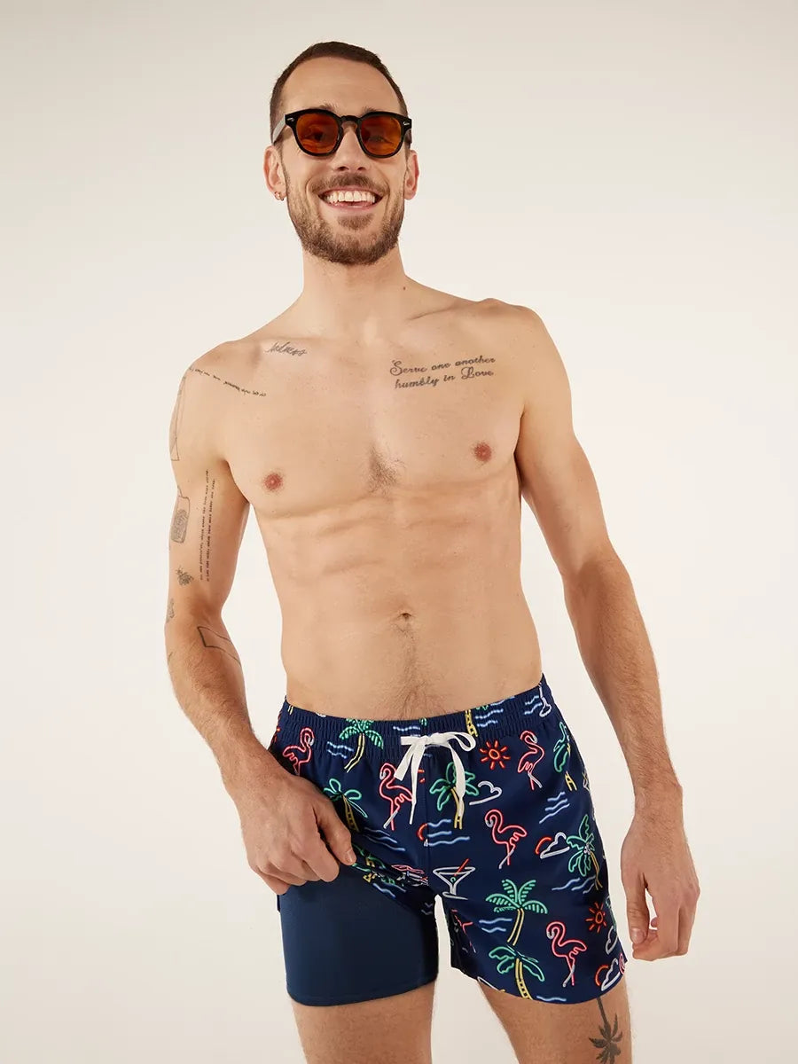Chubbies The Neon Lights Lined Classic Swim Trunk, 5.5" Inseam, Navy Graphic