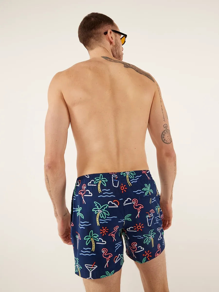 Chubbies The Neon Lights Lined Classic Swim Trunk, 5.5" Inseam, Navy Graphic