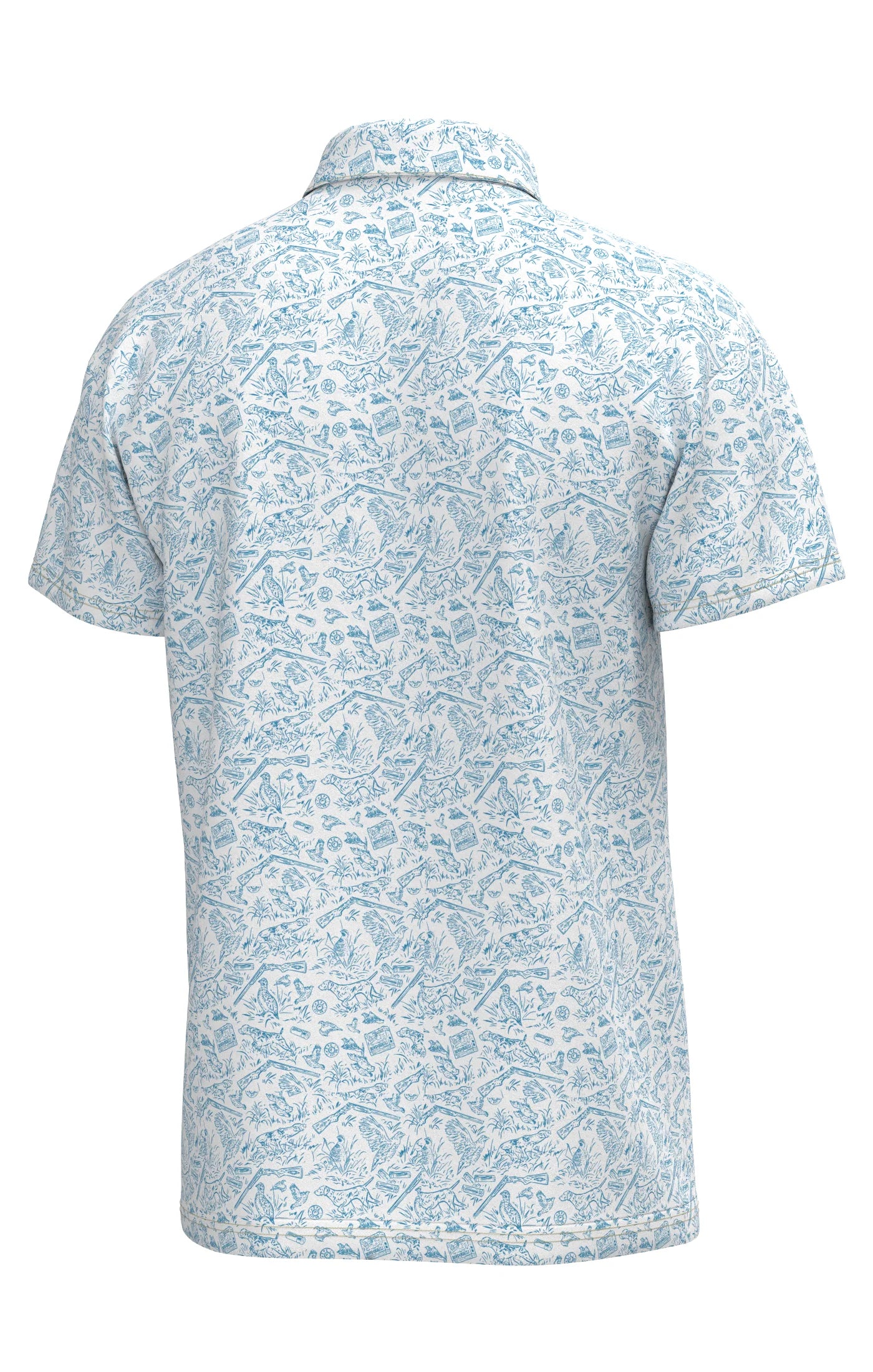 Southern Point Pointer Pattern Performance Polo, White Hawaiian Blue Pattern