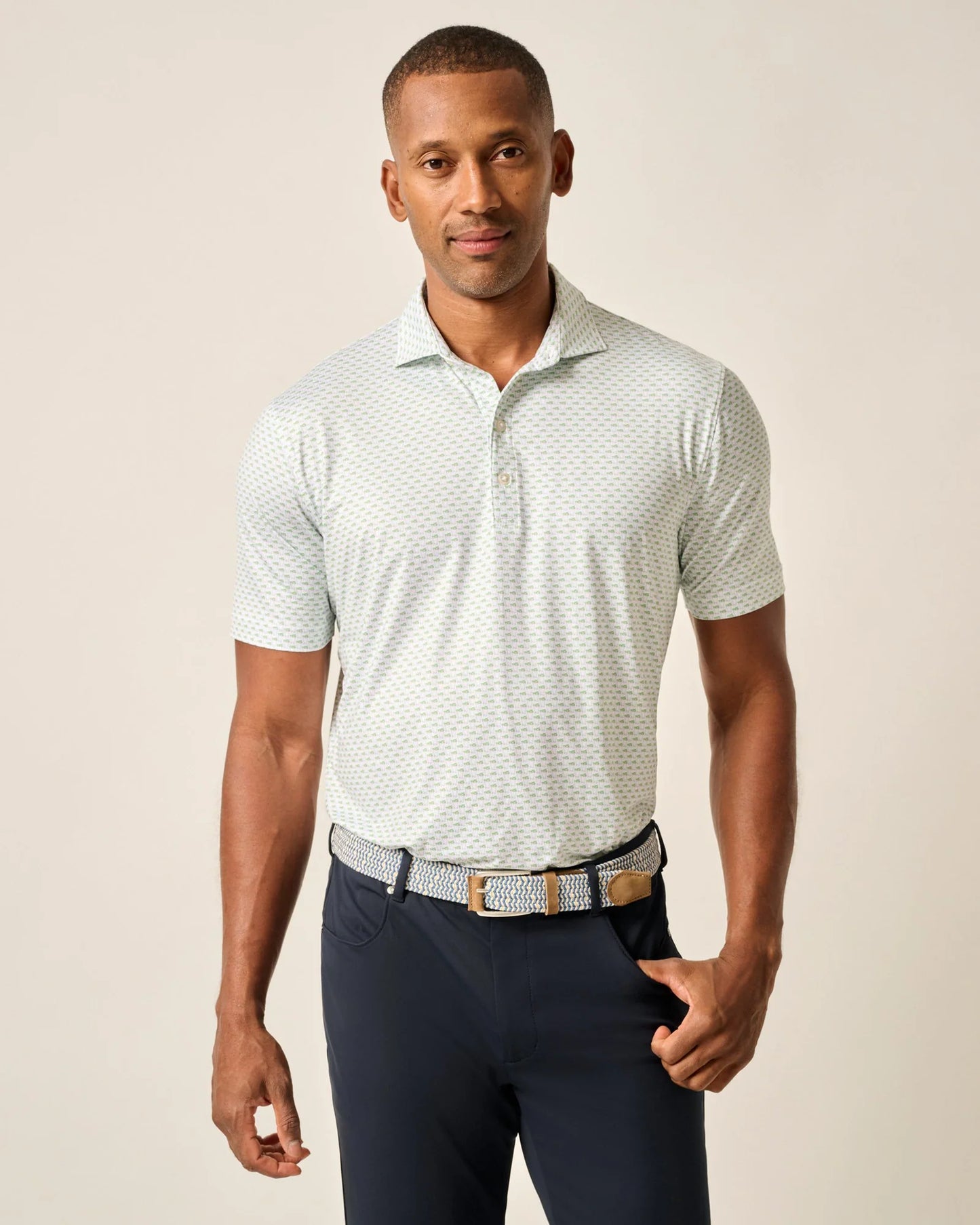 johnnie-O Performance Jersey Polo - Mint Julep White