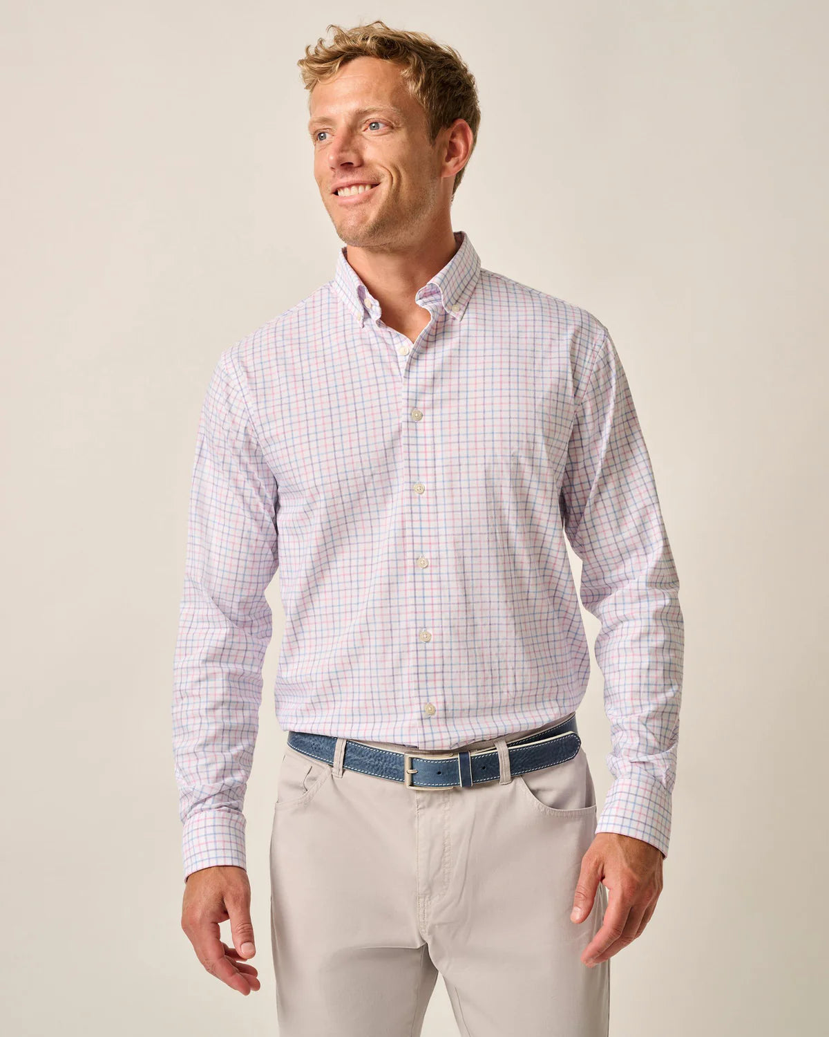 johnnie-O Performance Button Up Shirt - Paddock Porto Pink