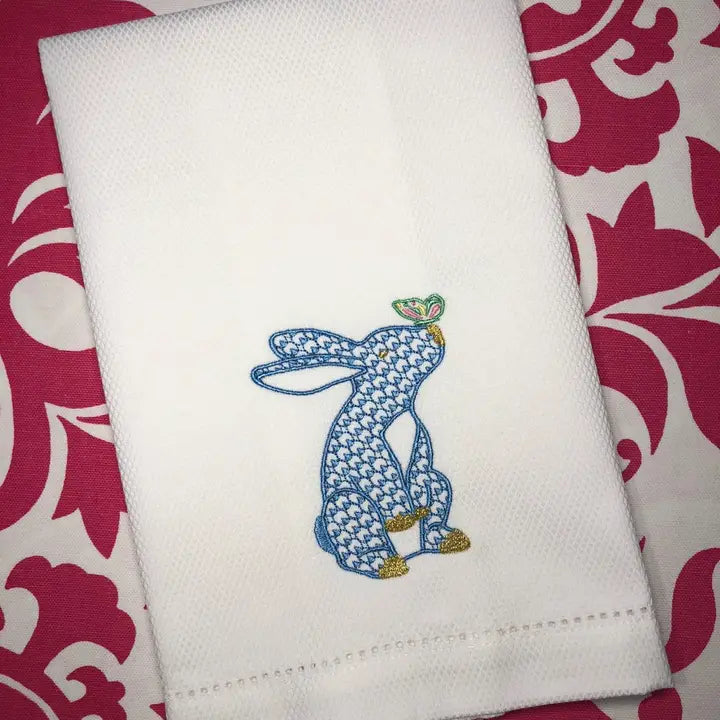 Bunny Sitting Huck Towel - Pink or Blue
