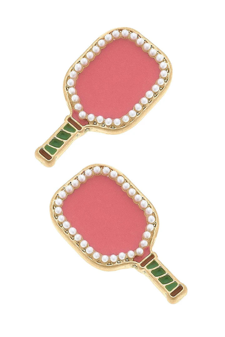 Canvas Ellie Pickleball Paddle Stud Earrings in Pink