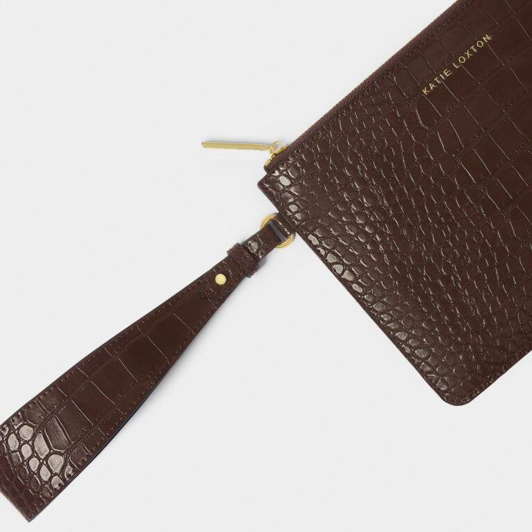 Katie Loxton Marni Faux Croc Wristlet Pouch, Chocolate