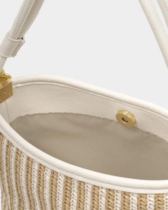 Katie Loxton Sorrento Striped Raffia Bucket Bag, Off White