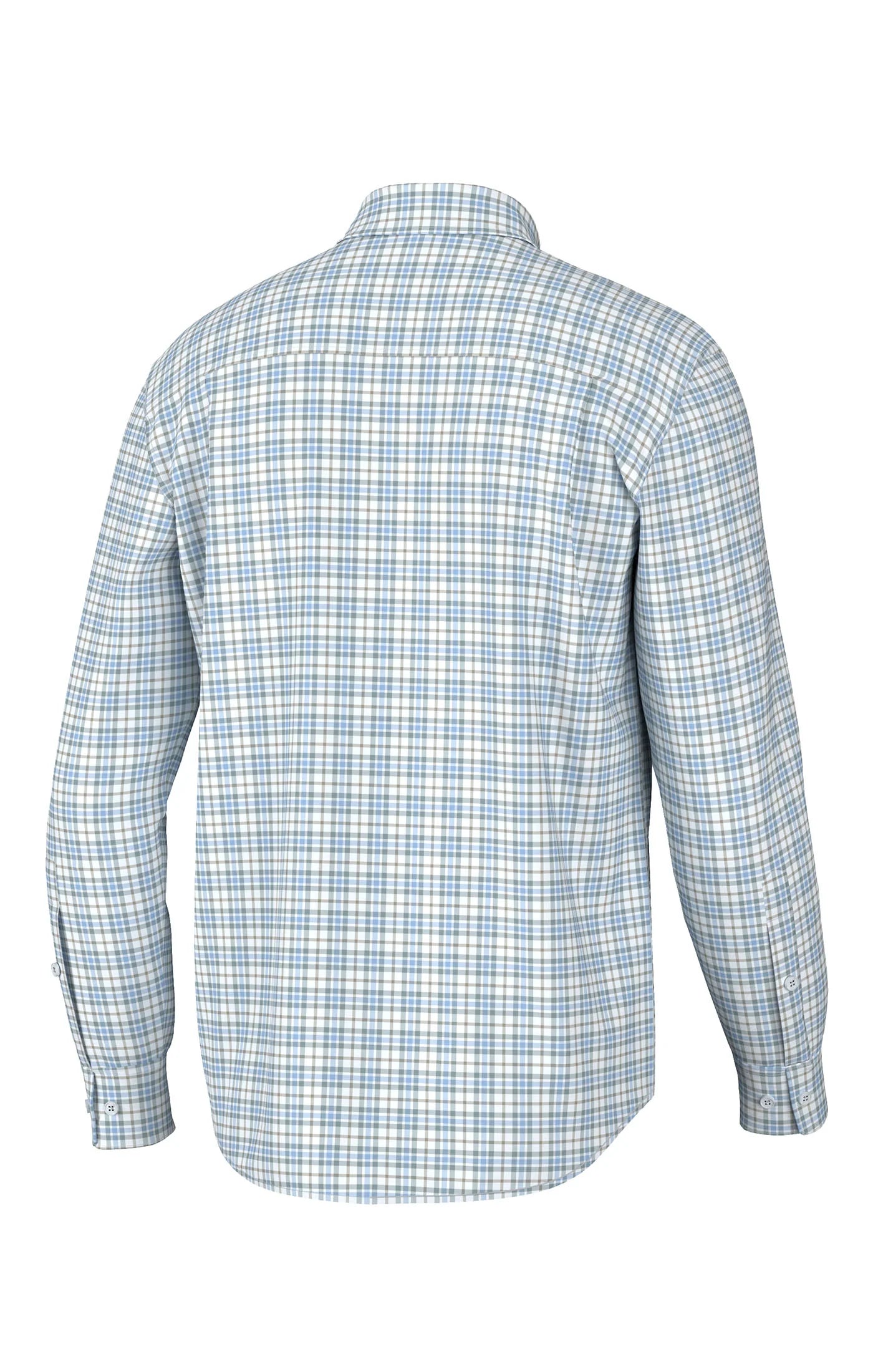 Southern Point Hadley Luxe Lite Long Sleeve Button Down, Harvey Plaid Pewter & Light Blue
