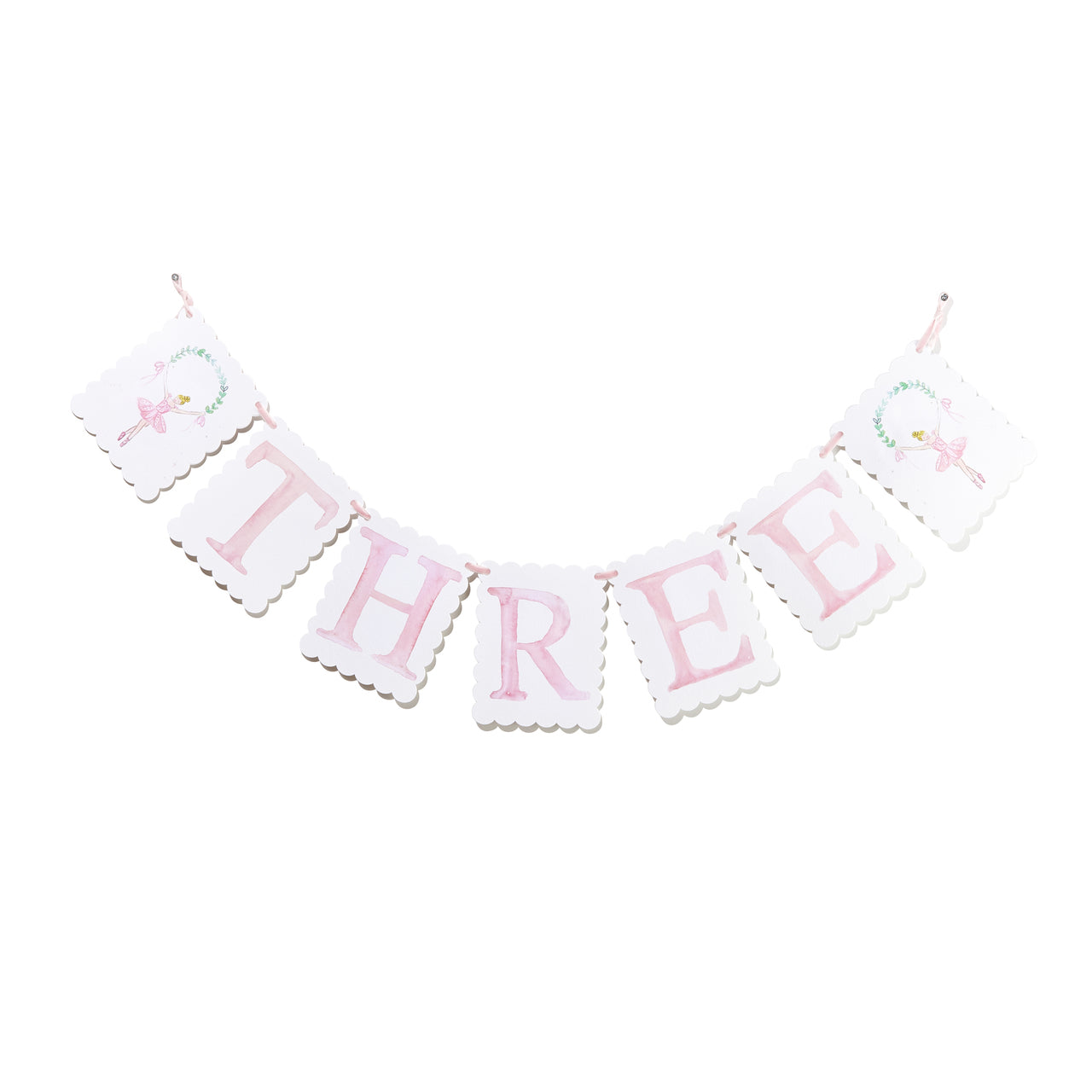 THREE Birthday Banner Pink