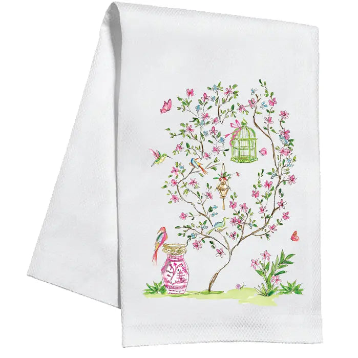 Handpainted Pink Enchanted Garden Kitchen Towel