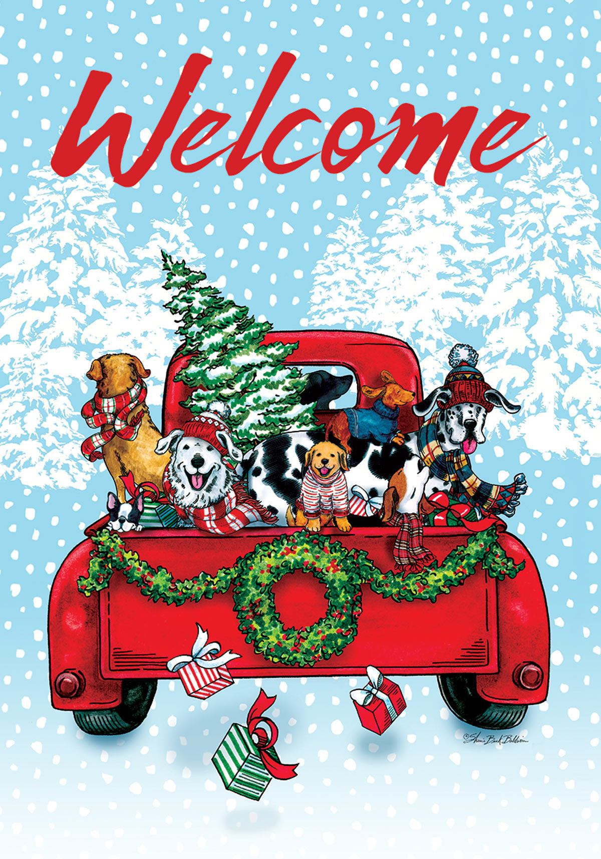 Welcome Puppy Truck Garden Flag